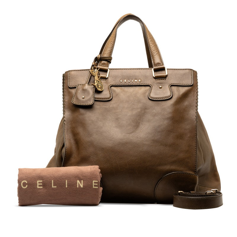 Celine Orlov Horse Car Handbag S Bag 2WAY Karki Green Leather  Celine