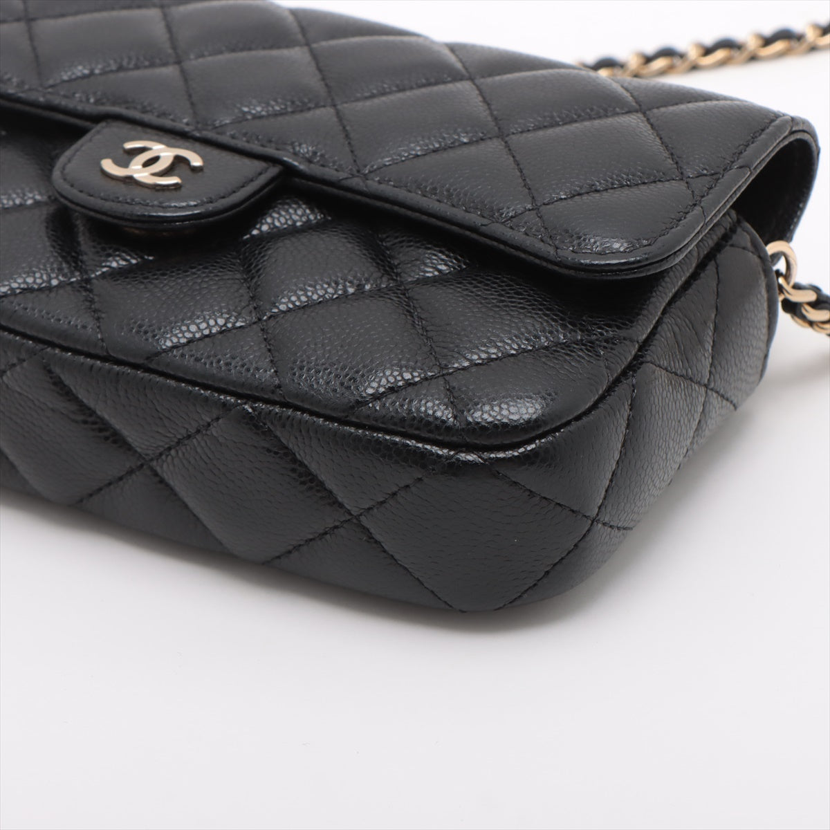 Chanel Matrasse Caviar S Chain Wallet Black G