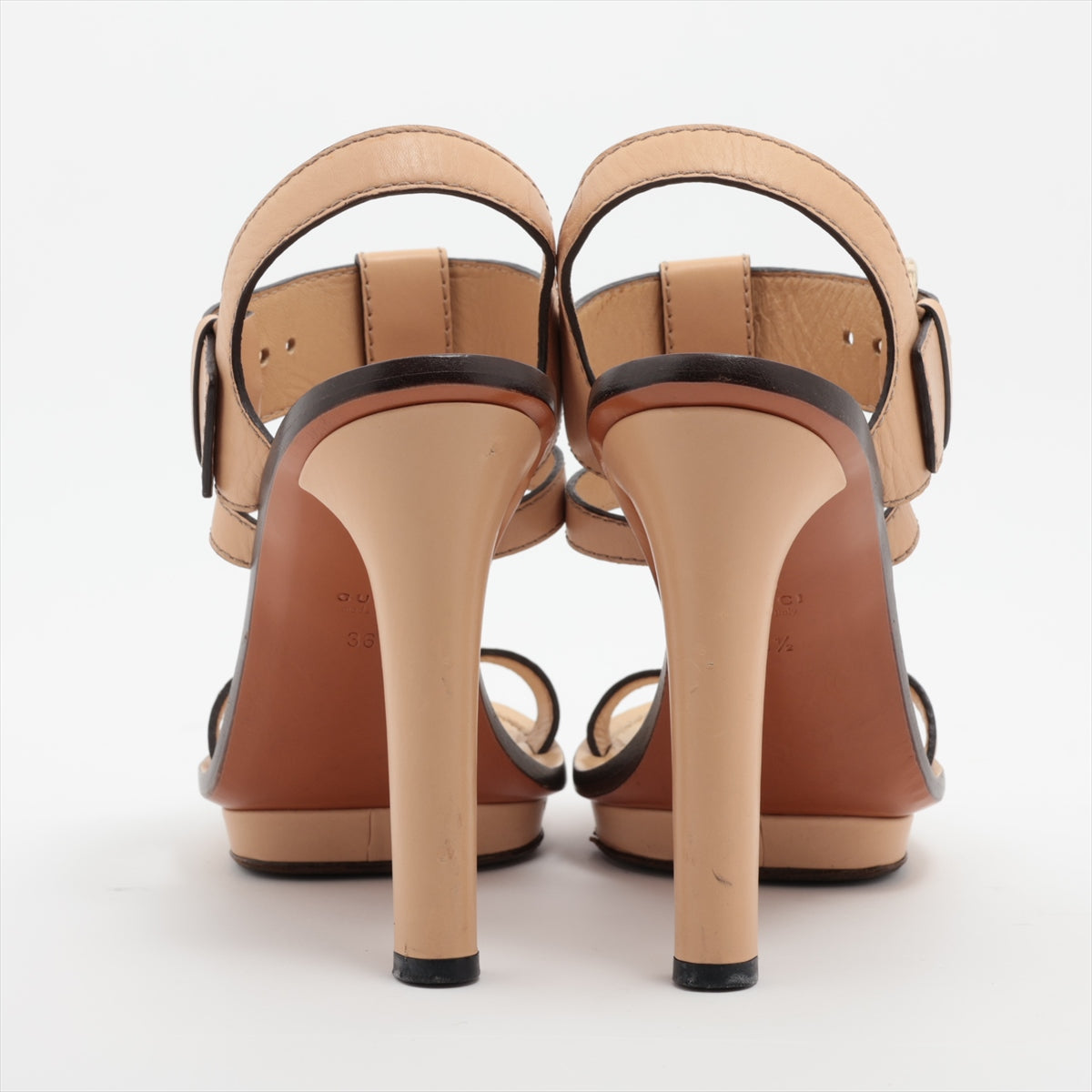 Gucci Leather Sandals 36 1/2  Beige 283544 Bamboo Inside Colored