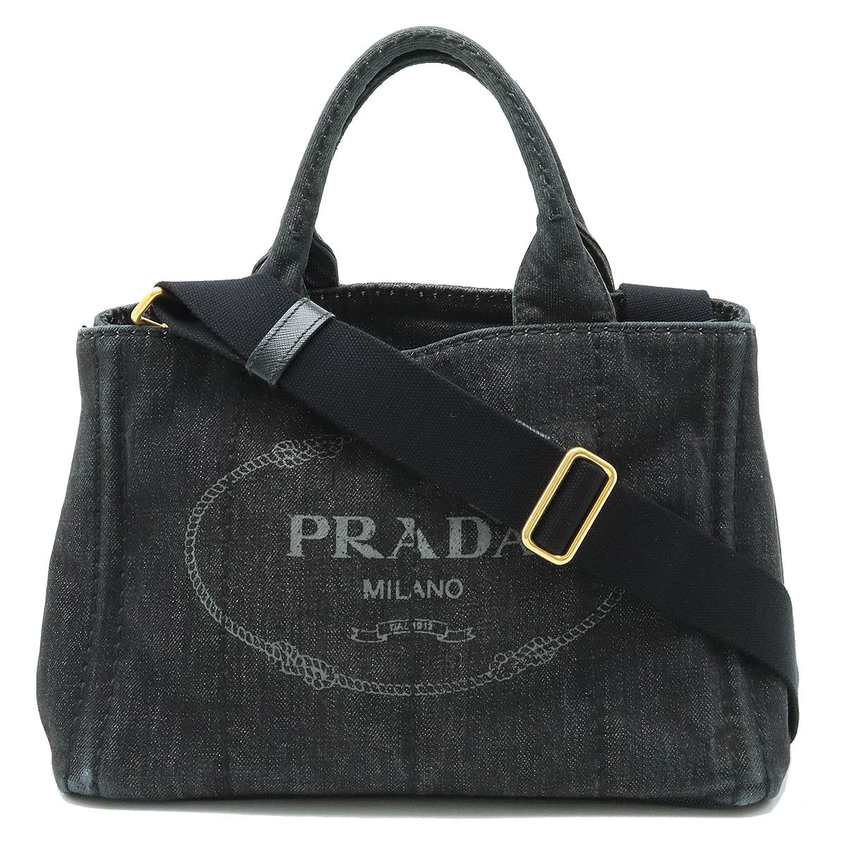 PRADA PRADA CANAPA Canapa Handbag 2WAY Shoulder Bag Denim NERO Black Black Gold  1BG439 Blumin