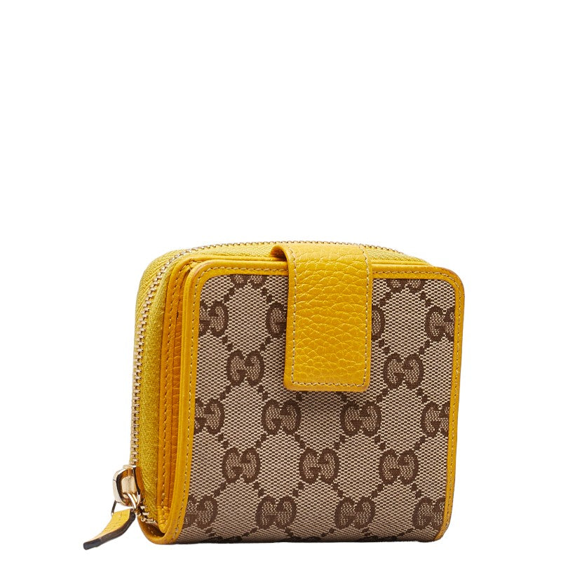 Gucci GG canvas double fed wallet roundfooner compact wallet 346056 beige yellow canvas leather ladies GUCCI