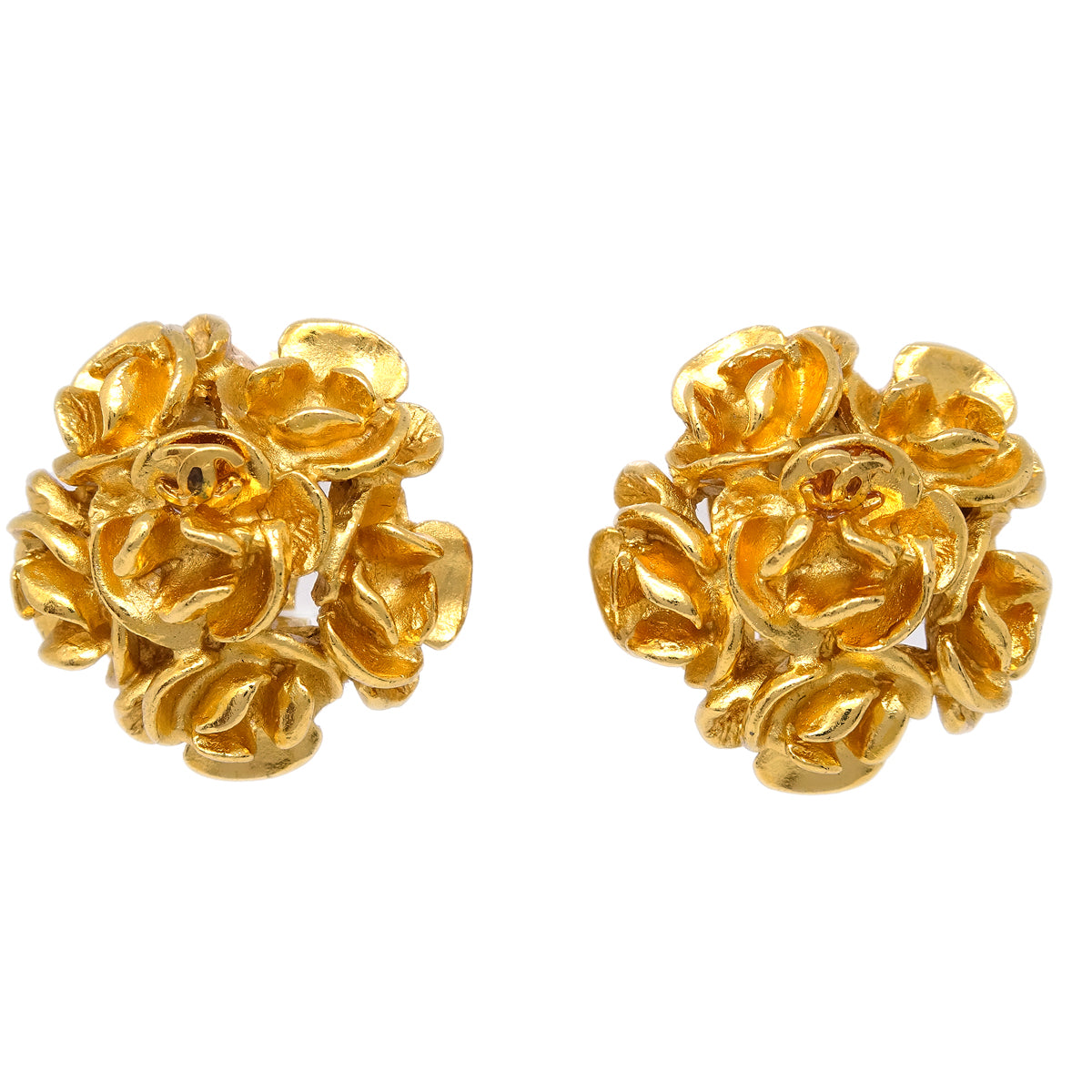 Chanel Flower Earrings Clip-On Gold 99P