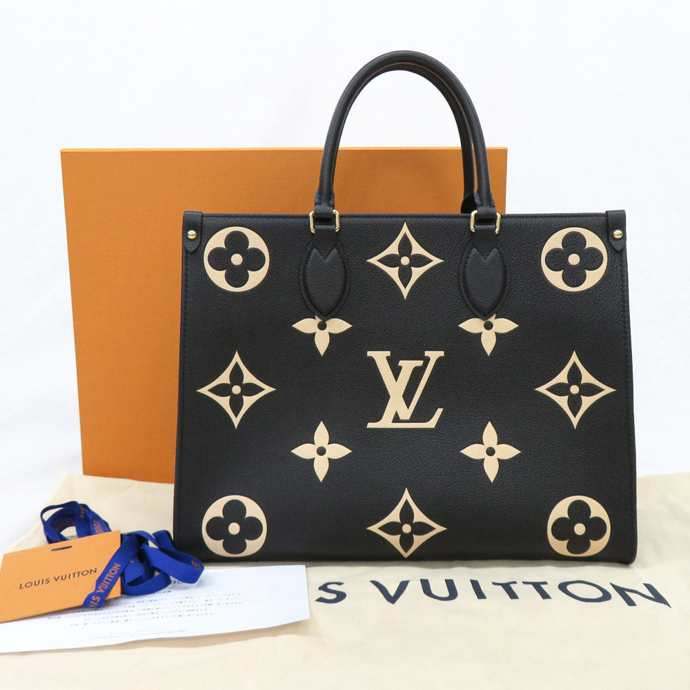 Louis Vuitton On The Go MM M45495 Bi-colour Monogram Emplant Black/Beige Tote Bag 2WAY Shoulder Bag Leather  Mens New Unused]