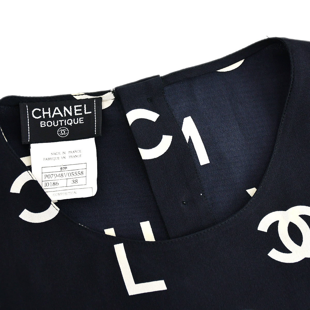 Chanel Spring 1997 Short Sleeve Shirt Blouse Tops Black 97P 