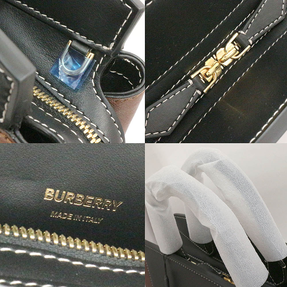 Burberry Bag Top Handle Logo Check Pattern 8061800 Dark  Brown Check Handle GD Metal PVC Canvas Leather Women  2WAY Bag Box
