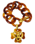 Chanel Heart Clover Chain Bracelet Brown 95P