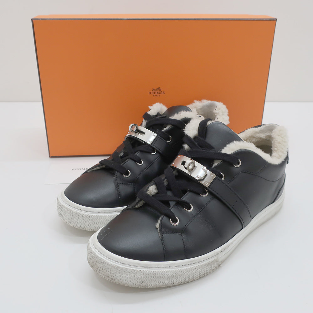 Hermes Mens Kelly Sneaker BK Black Size 41 25.5cm Shoes Shoes Silver G  Box Boar Background