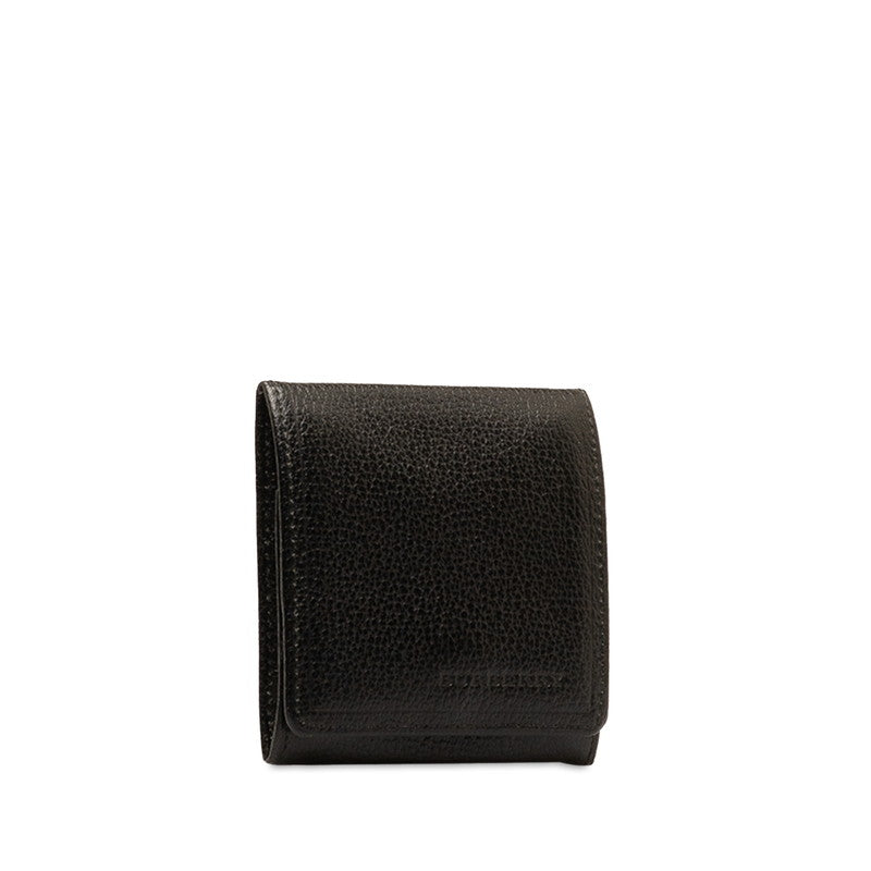 Burberry Nova Check Coin Case Black Beige Leather Canvas