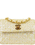 Chanel * White Sequin Straight Flap Shoulder Bag Micro