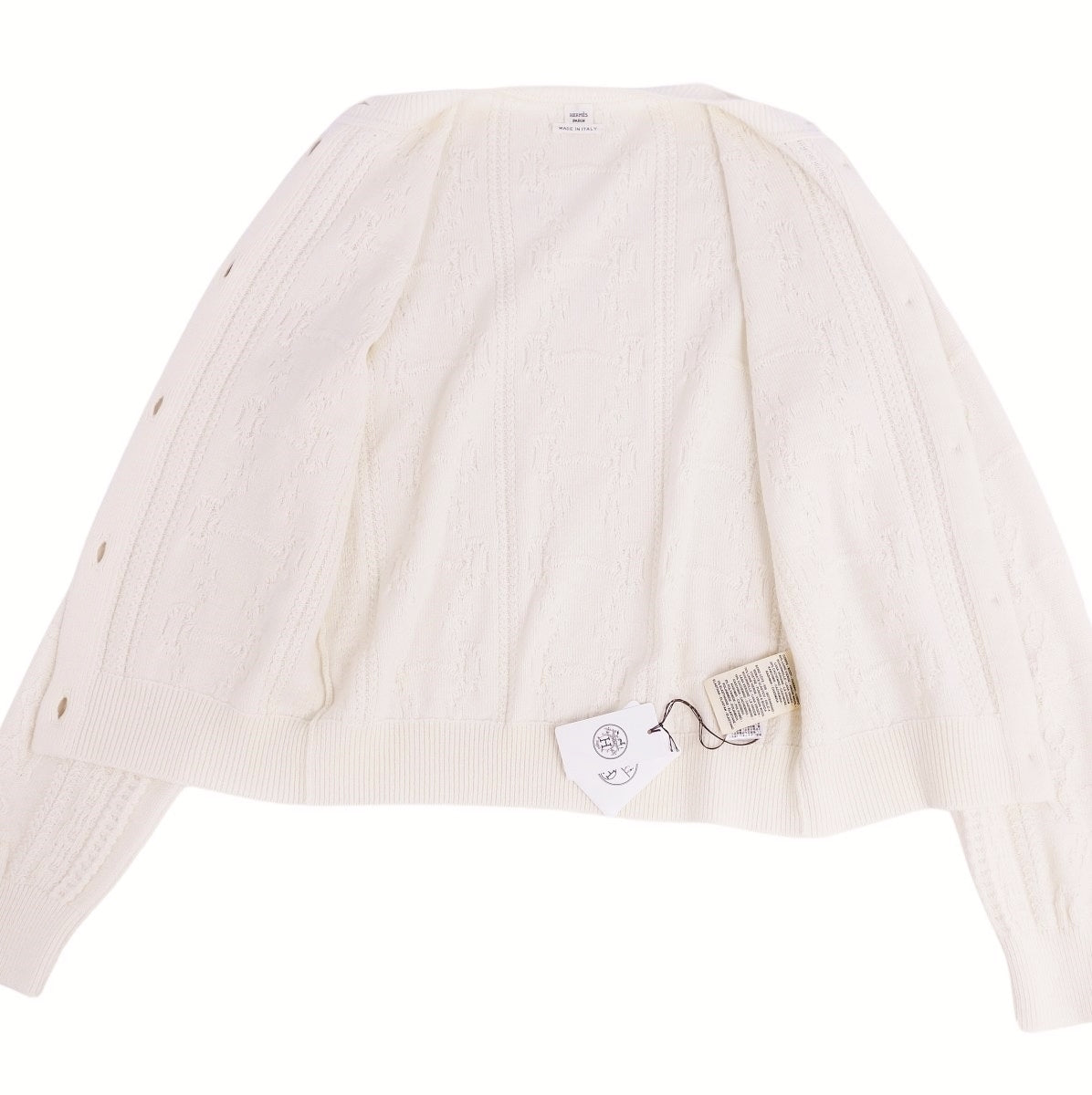 Hermes Nitted CARDIGAN 22AW Long Sleeve Overshirt Wool Cashmere Tops  34 (S equivalent) Ivory  NIT