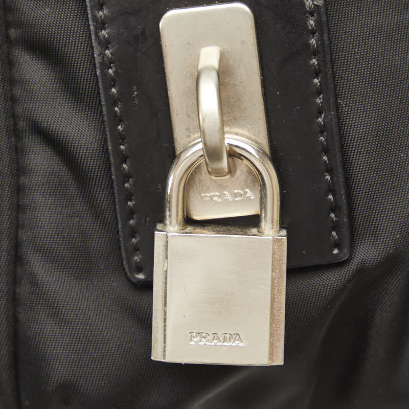 Prada Triangle Logo  Handbag Torch Bag BR1554 Black Nylon Leather  PRADA