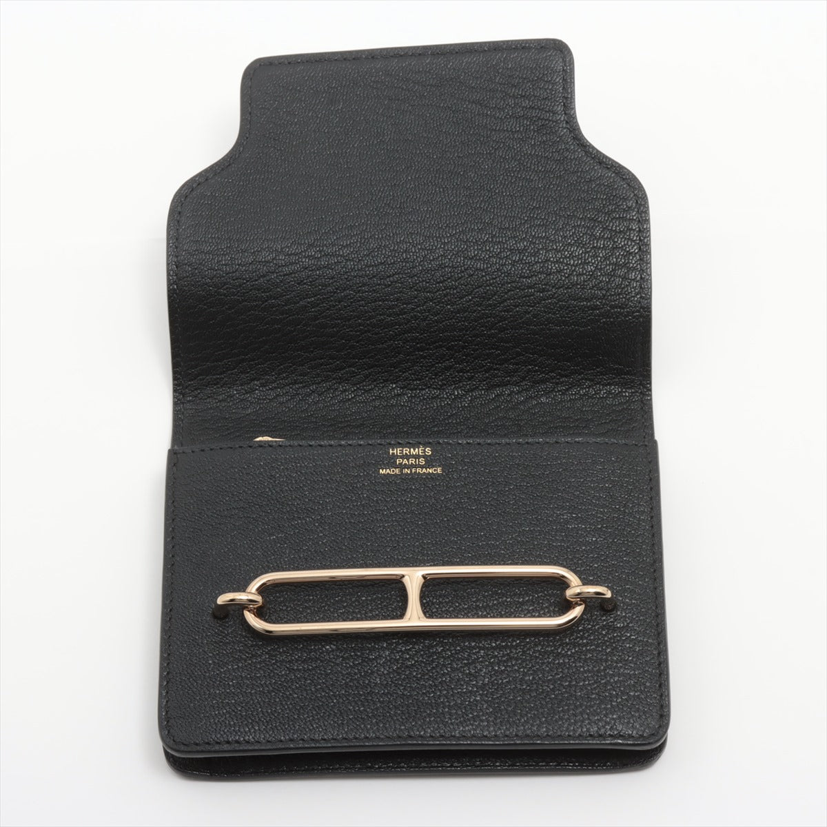 Hermes Lawrence Shepherd Mizor Compact Wallet Black Gold