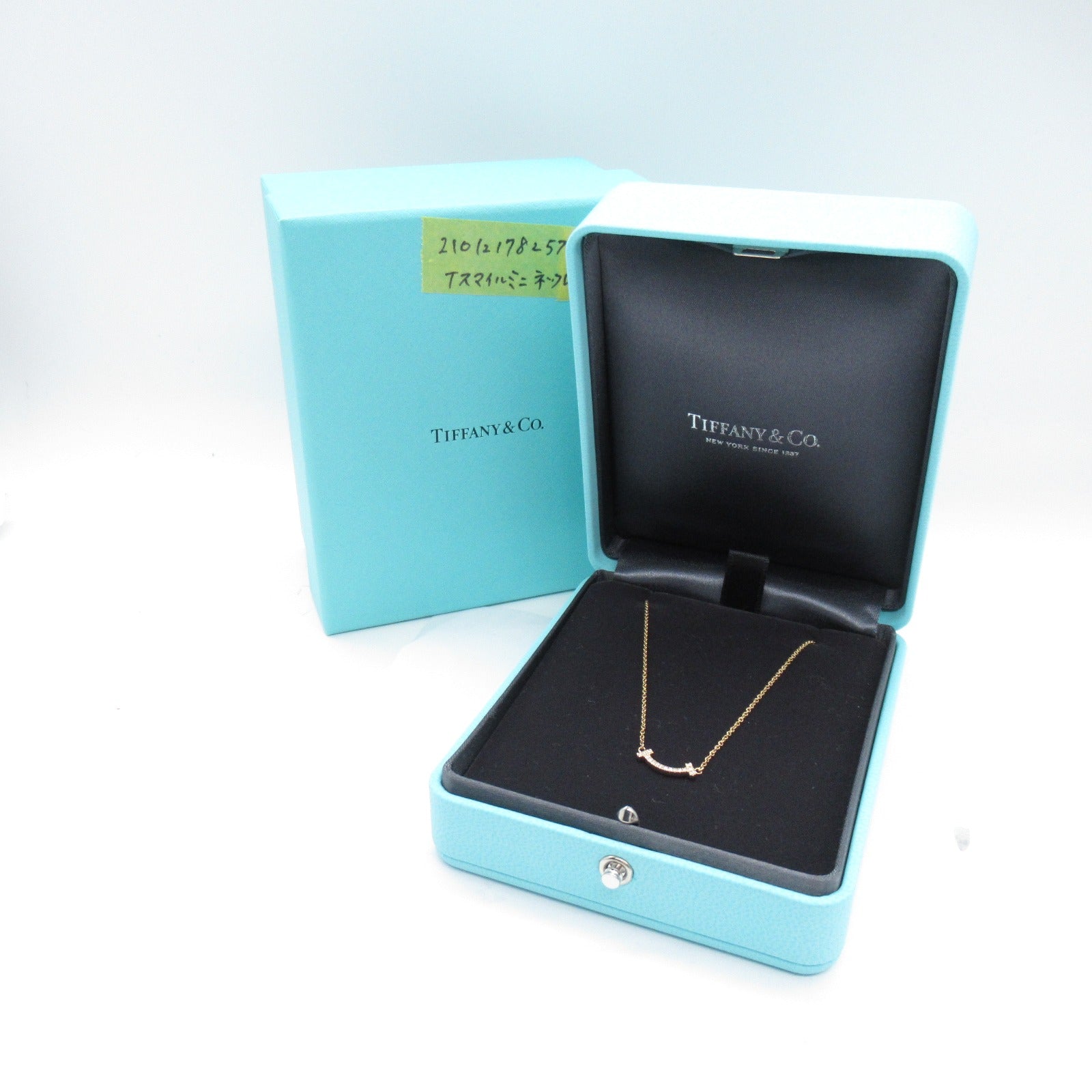 TIFFANY&amp;CO T-Smile Mini Necklace Collar Jewelry K18PG (Pink G) Diamond  Clearance