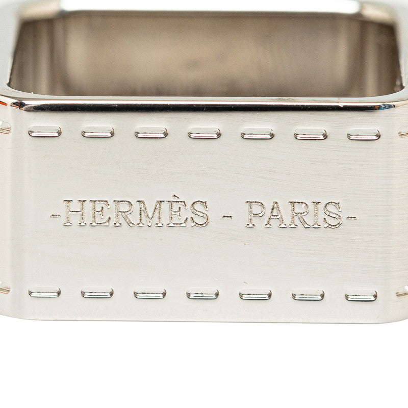 Hermes Square Bordeaux SCalf Ring Silver Metal  Hermes
