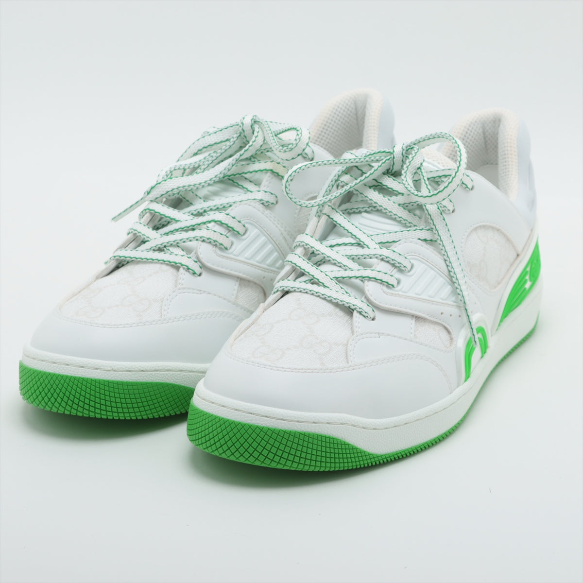 Gucci Basket PVC Leather Trainers 7.5 Men White× Green GG Supreme Rement Rope Box  Bag