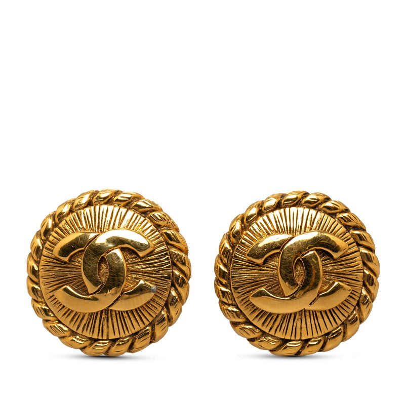 Chanel Round Medallion Clip On Earrings Gold Plated Women&#39;s