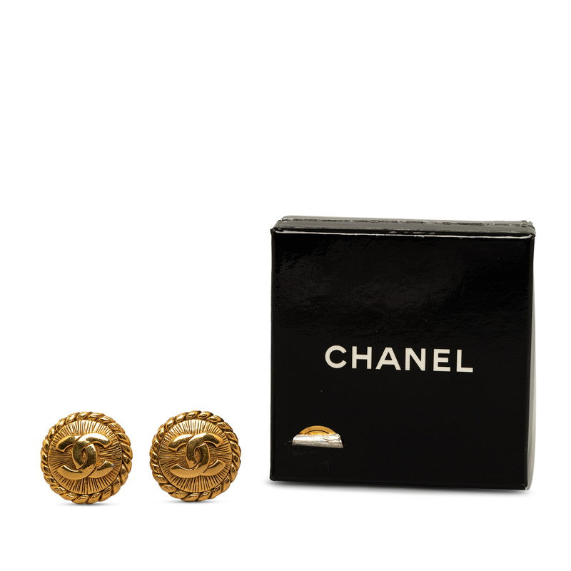 Chanel Round Medallion Clip On Earrings Gold Plated Women's