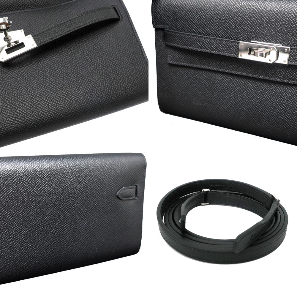 HERMES Hermes KellyWallet Long Tougho Black Silver G  Noir Black Epsom Long Wallet Shoulder Bag U   Mens  Wade Quality