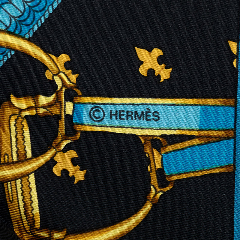 Hermes Carré 90 Selles A Housse Cover Squeeze Black Blue Multicolor Silk  Hermes