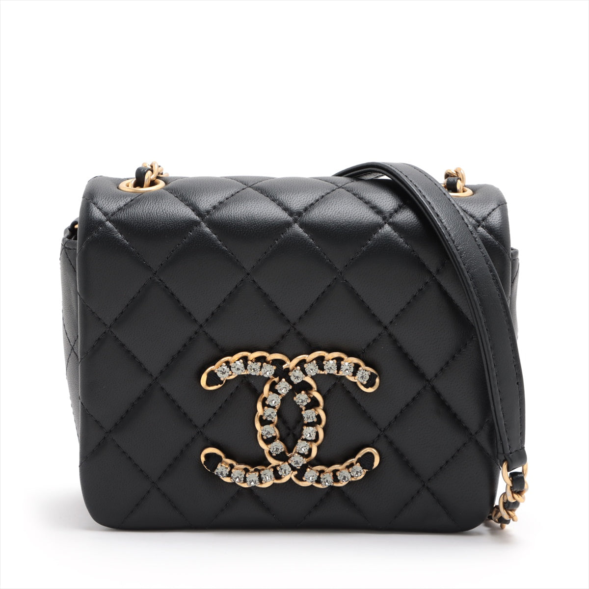 Chanel Mini Matrasse  Single Flap Single Chain Bag Line Stone Black G  AS2599