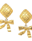 Chanel Bow Dangle Earrings Clip-On Gold