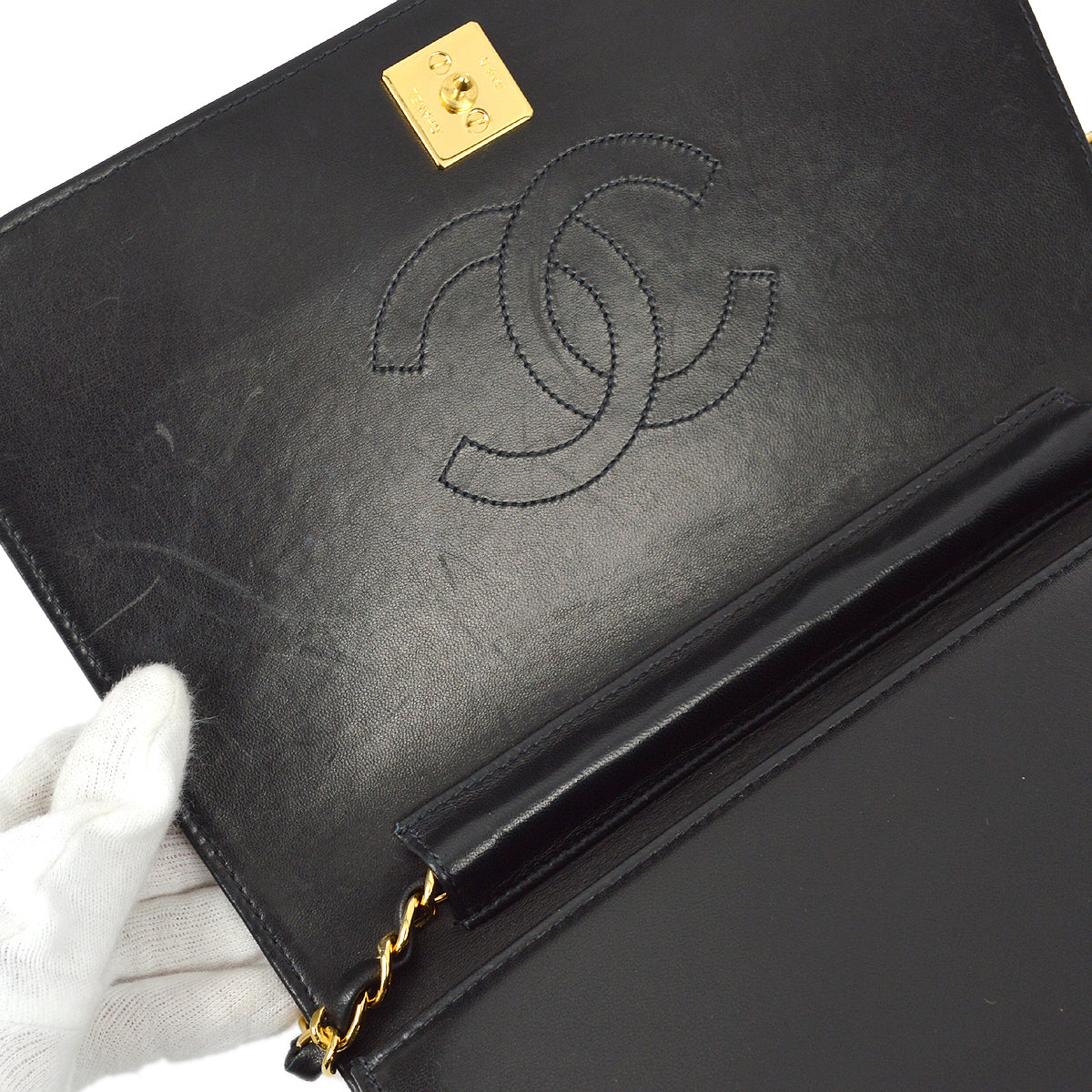 Chanel 1997-1999 Lambskin Pushlock Small Full Flap Bag