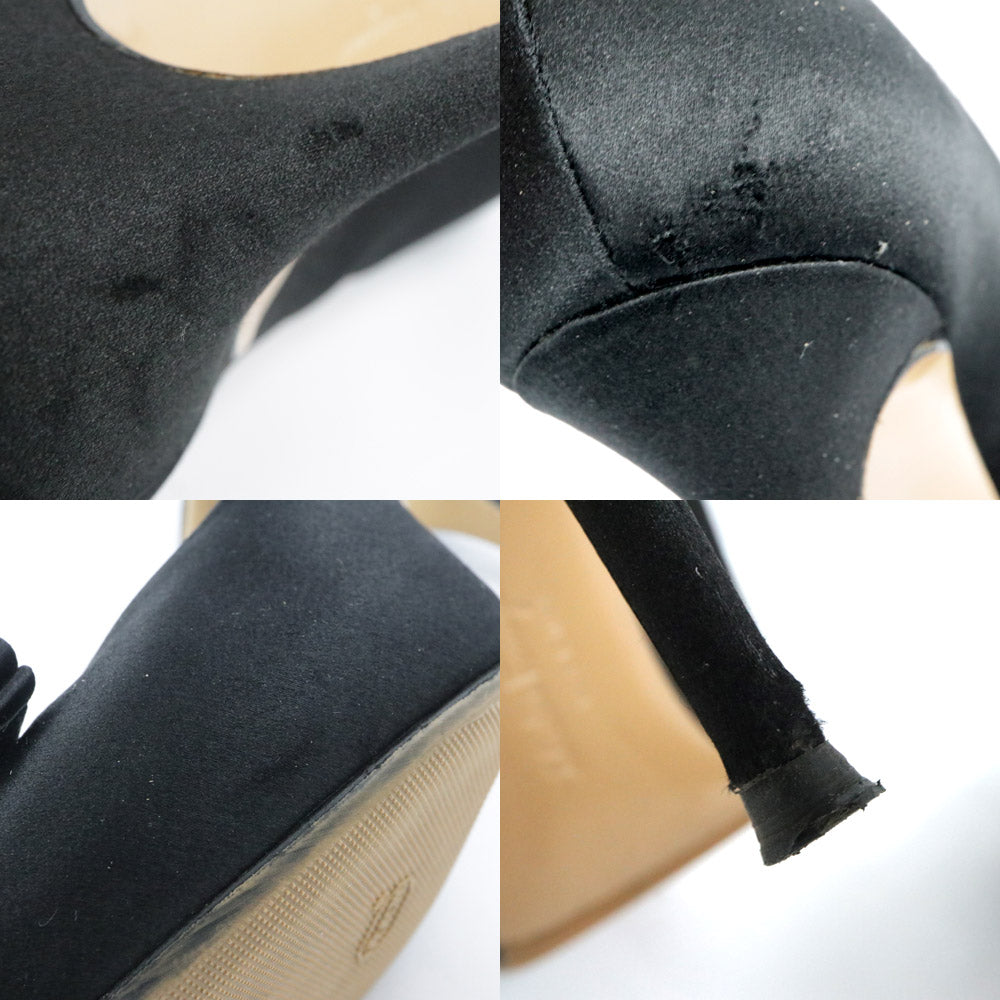 Ferragamo TEODRA VARA OPEN PUMPS Ribbon Satin Black 5 1/2 23.0cm Women&#39;s Shoes