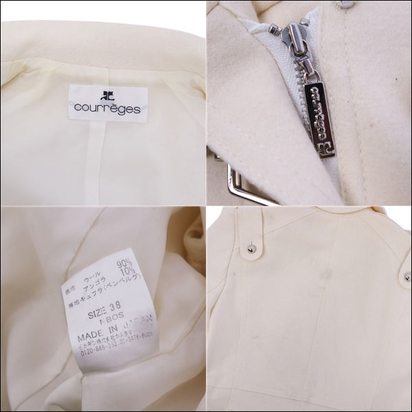 Crazy courreges jacket zip-up long slide wool out  38 (M equivalent) ivory senior  modest lord s