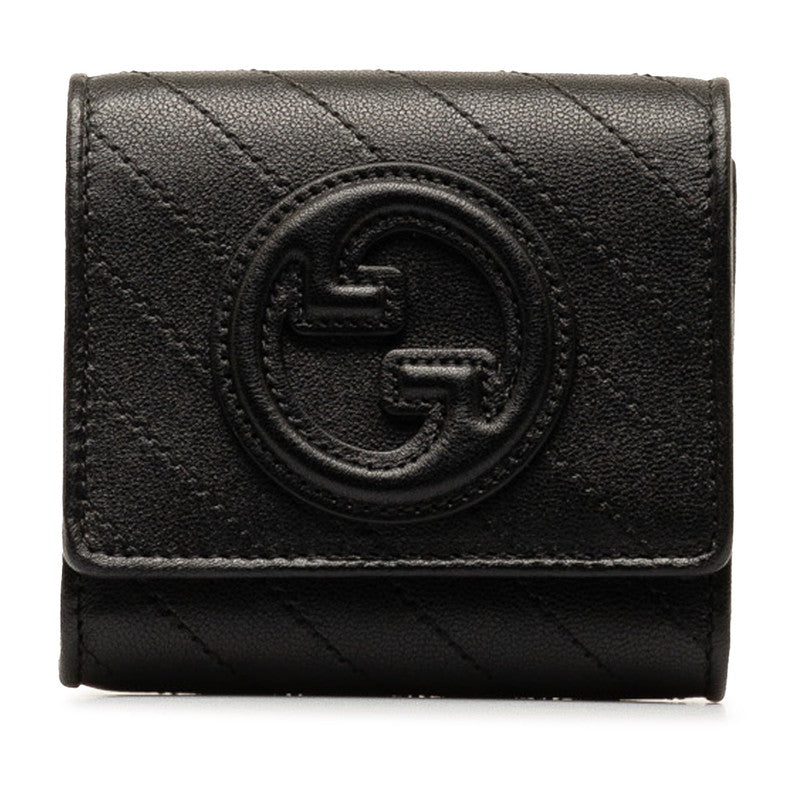 Gucci Blonde Interlocking G Double Fold Wallet 760316 AACP7 Black Leather  Gucci