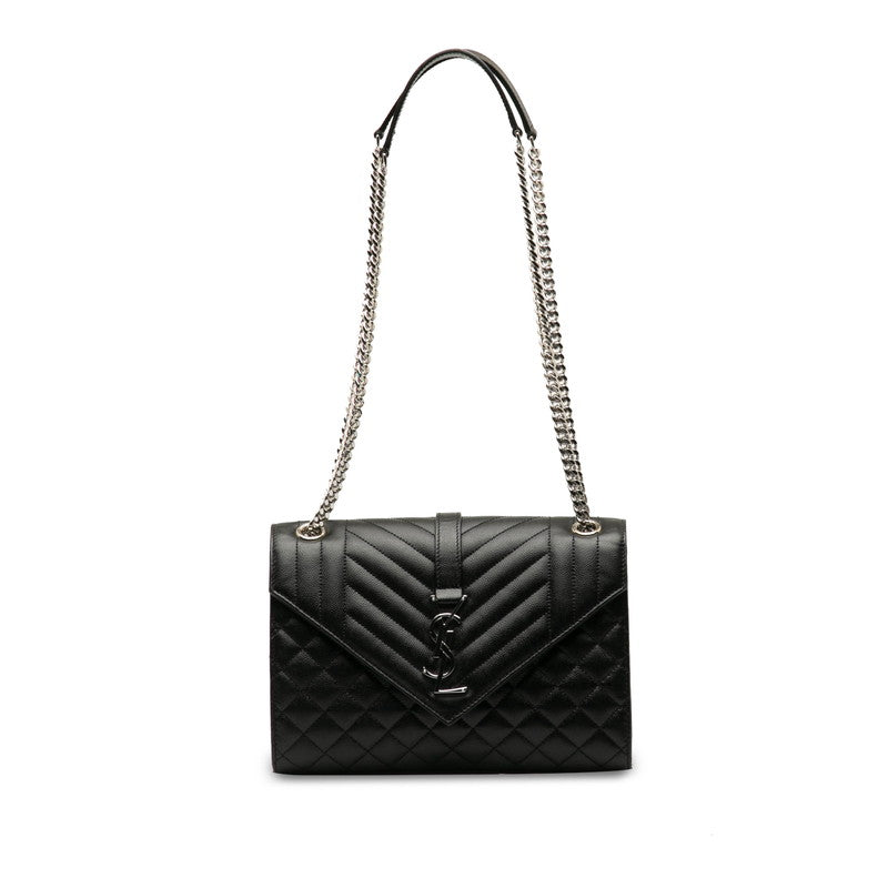 Saint Laurent Envelope Medium Chain Shoulder Bag 600185 Black Leather