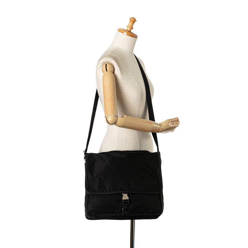 Prada Triangle Logo  Sapphire  Shoulder Bag V166 Black Nylon Leather  PRADA