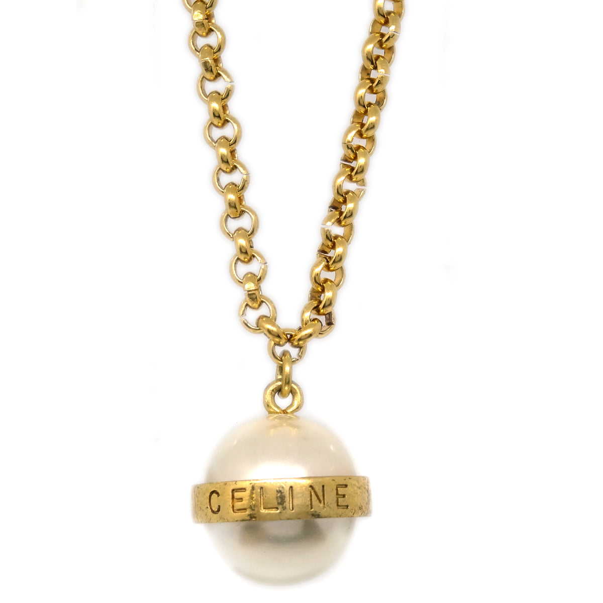 Celine Artificial Pearl Gold Chain Pendant Necklace