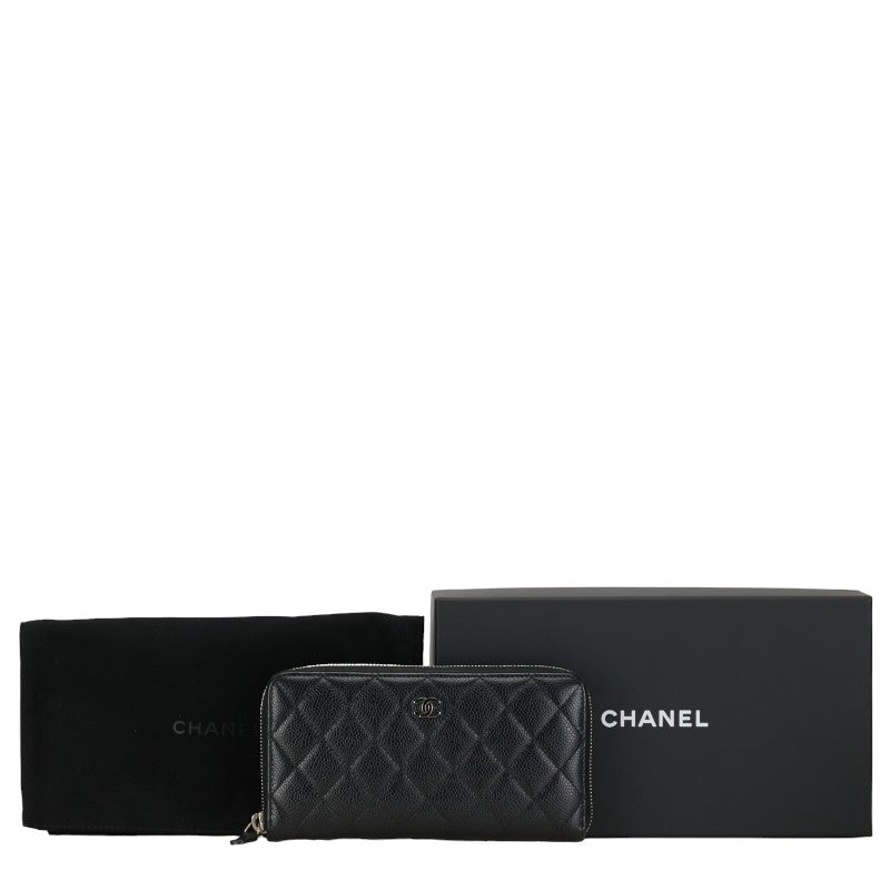 Chanel Coco Roundfather Long Wallet AP0242 Black Silver Caviar S  CHANEL