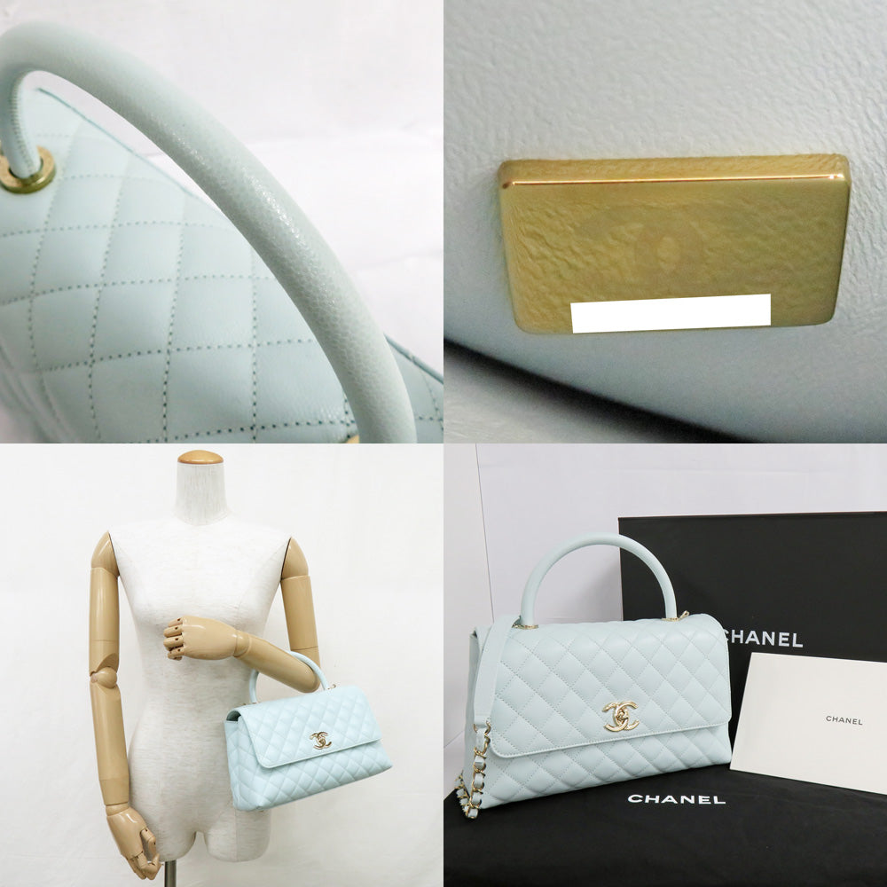 CHANEL CHANEL Coco Handle 29 Top Handle Flap Bag  A92991 Caviar S Light Blue G   Water Color Handbag Shoulder Bag   Wade