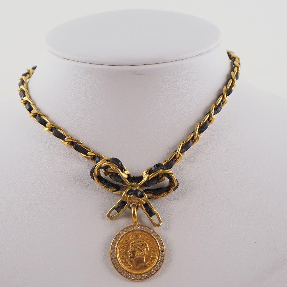 【Suale  OFF】Chanel CHANEL Coin Ribbon Necklace Vintage Chocker G   Rhinestone French Gold 96P Ribbon  23.7g Coin Ribbon   Vintage  【  &amp; Buy】