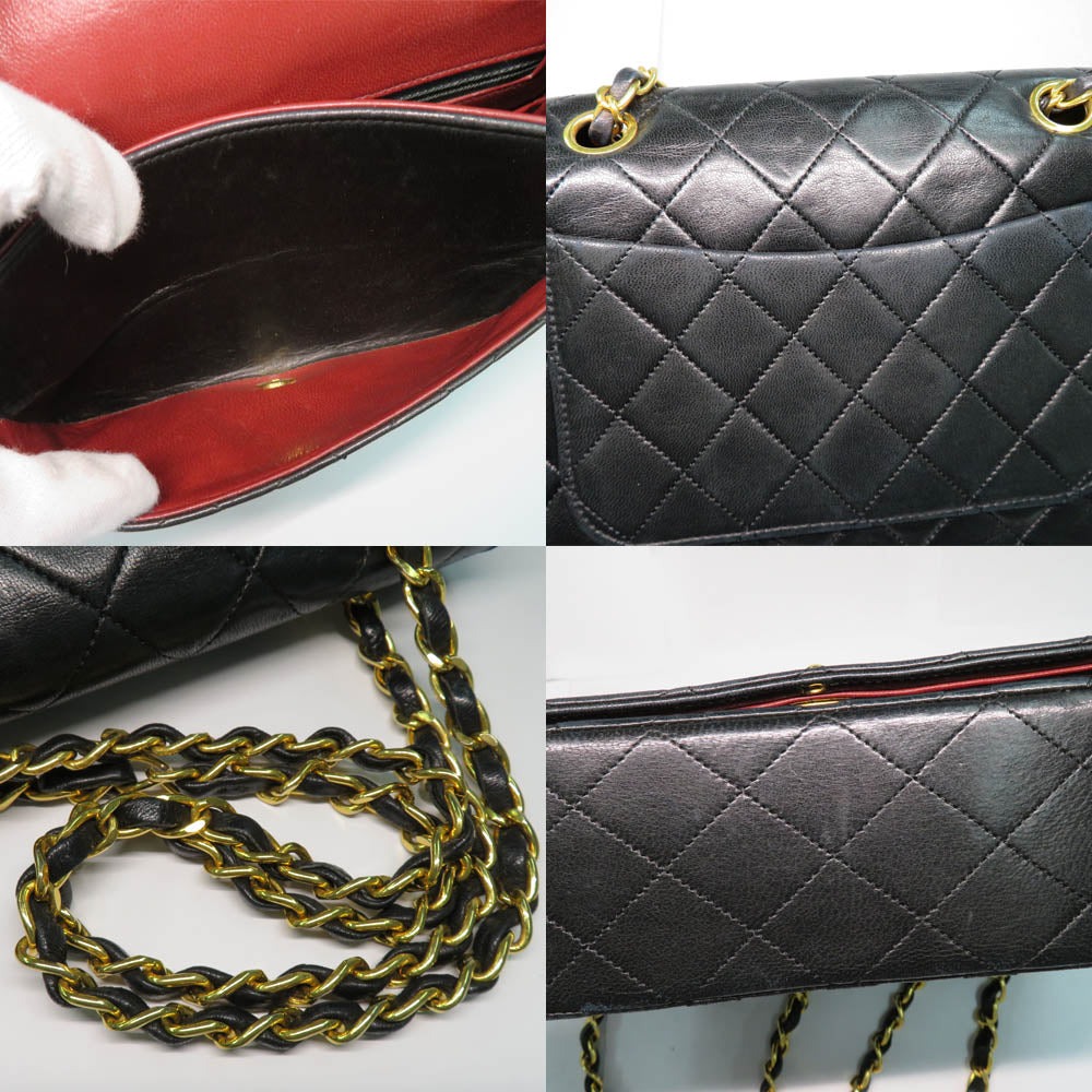 CHANEL Chanel Matrasse Full Flap Double Chain Shoulder Bag  Black G  1st Vintage Coco Leather