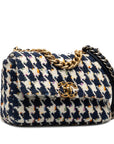 Chanel 19 Chain Shoulder Bag White Navy Multicolor Tweed Leather  Chanel