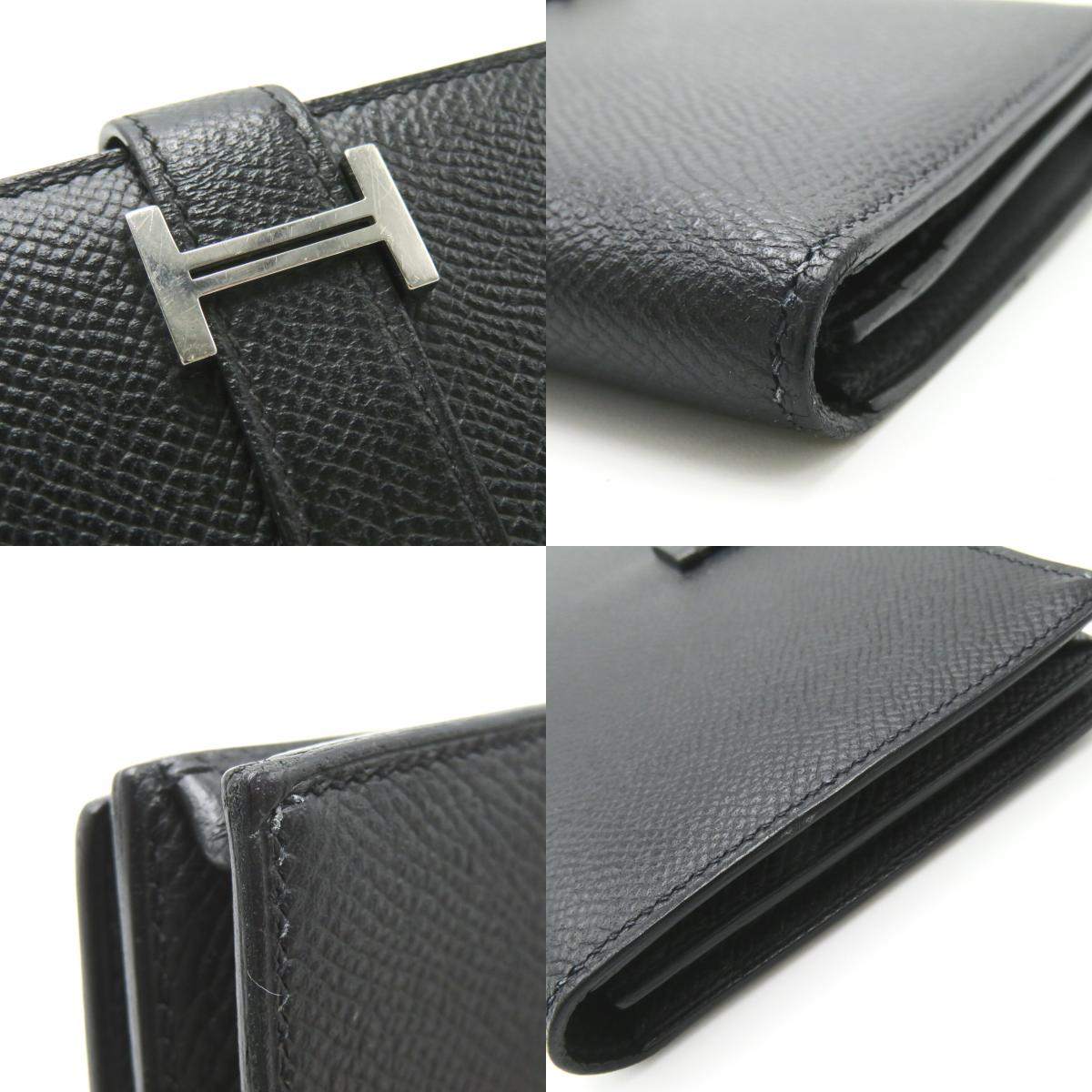Hermes sfra Two Fold Wallet Wallet Leather Epsom   Black