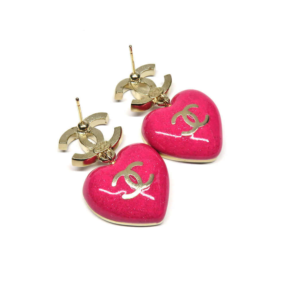 Chanel Stud_Earrings Heart Motif Stone Pink  G C23P 1 vs  Jewelry Accessories Fine Art Washed