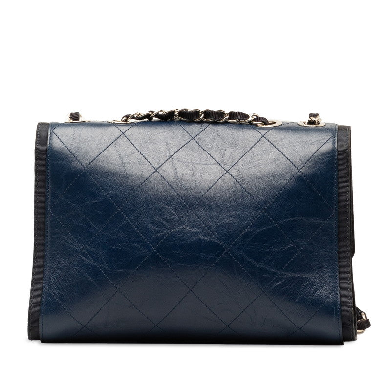 Chanel Coco Chain Shoulder Bag Navy Silver Leather  Chanel