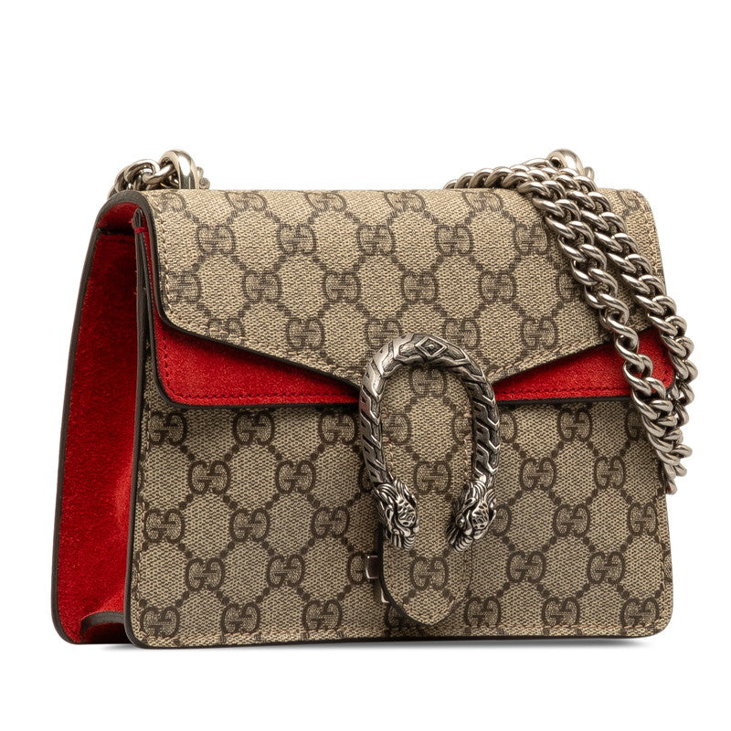 Gucci GG Supreme Duonissos Twisted Chain Shoulder Bag 421970 Beige Red PVC Suede  Gucci