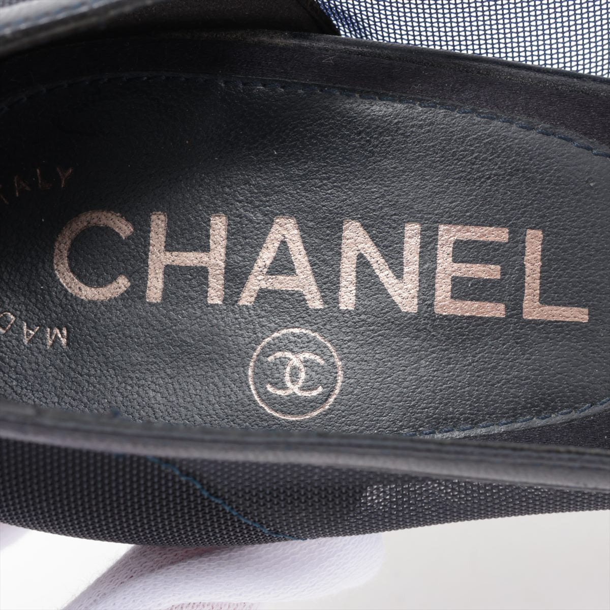 Chanel Coco Mesh x Leather Pumps 35  Black x Navy Lift
