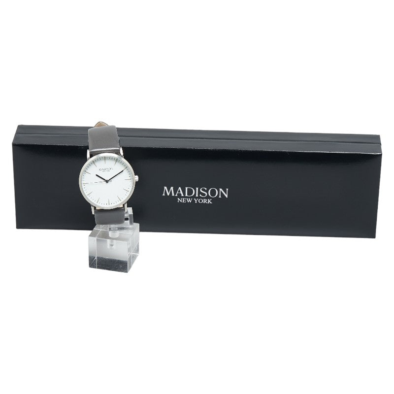 Madison  York  Quartz White  s  Steel Leather  Watch