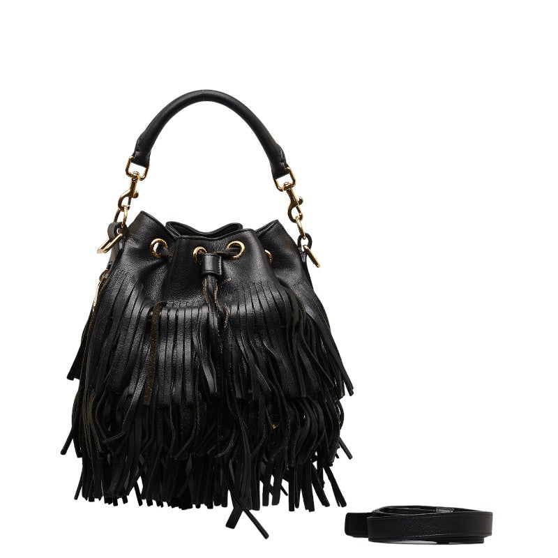 Saint Laurent Emmanuel Fringe Handbag Shoulder Bag 2WAY 381762 Black G Leather  Saint Laurent