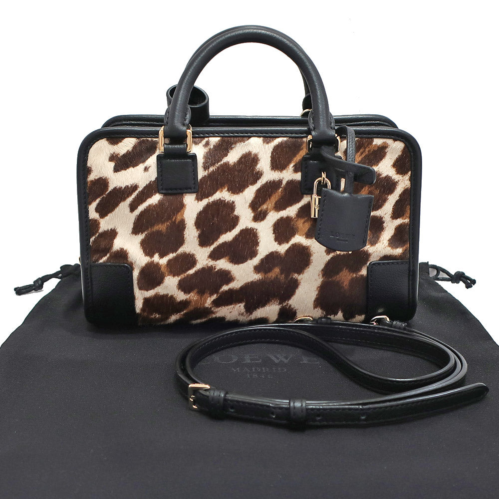 LOEWE Amazon 23 Handbag Shoulder 2WAY Harako Leopard Shirt Black Black G