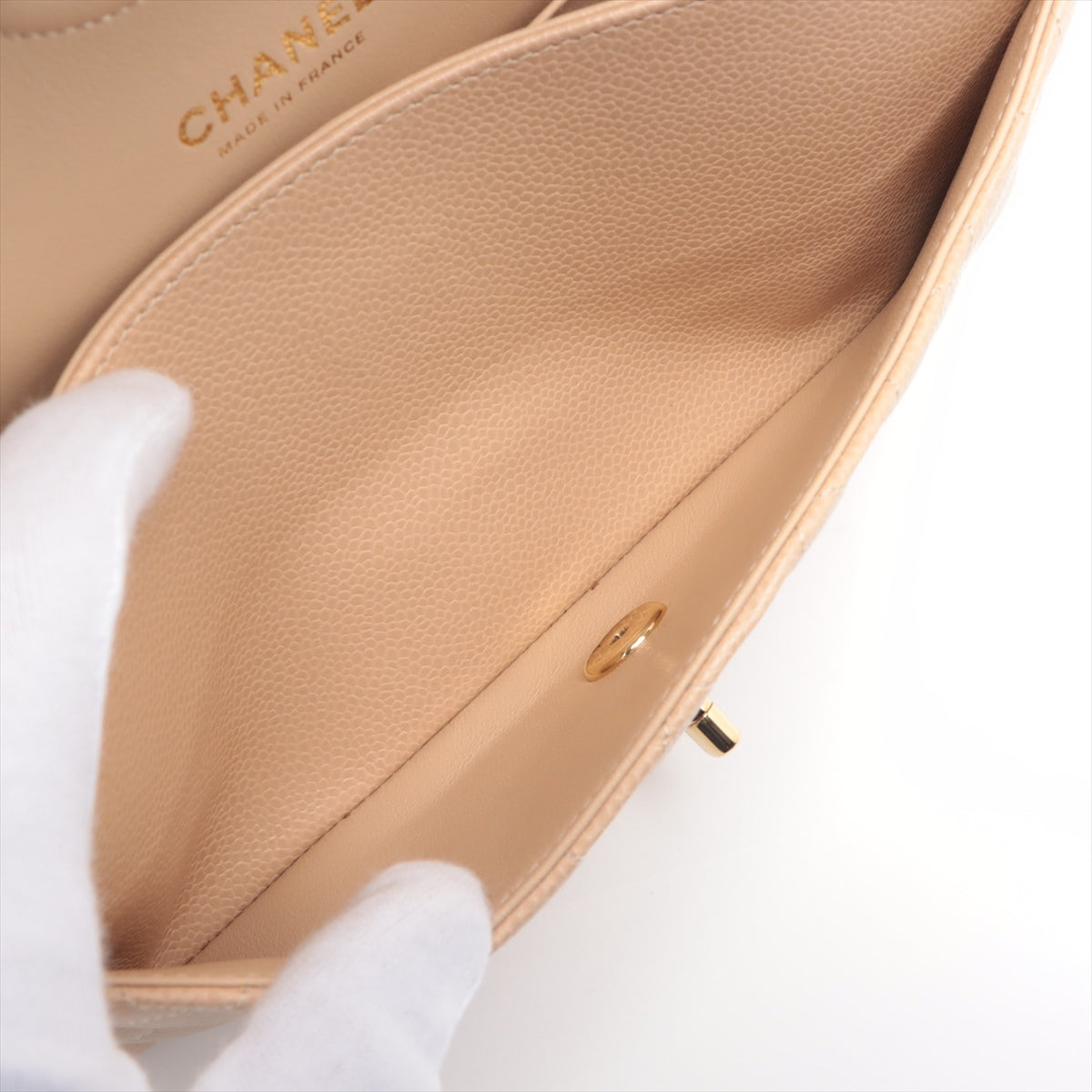 Chanel Matrasse Caviar S Double Flap Double Chain Bag Beige Gold