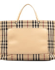 Burberry Nova Check Handbag Tote Bag Beige Linen Leather