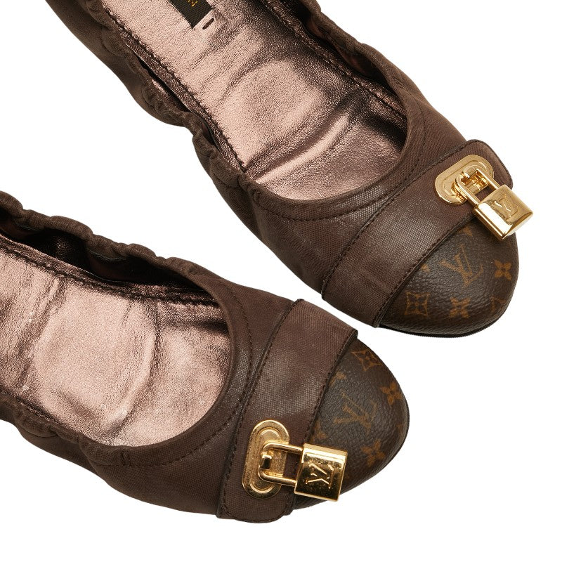 Louis Vuitton Monogram Pamps Flap Shoes Ballet Shoes Brown Leather  Louis Vuitton