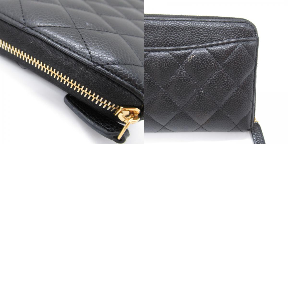 Chanel Chantal Matrasse Round Long Wallet Round Long Wallet Caviar S  Black Ladies