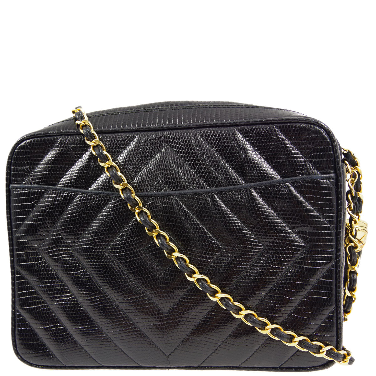 Chanel * 1989-1991 Black Lizard Camera Bag Small Shoulder Bag